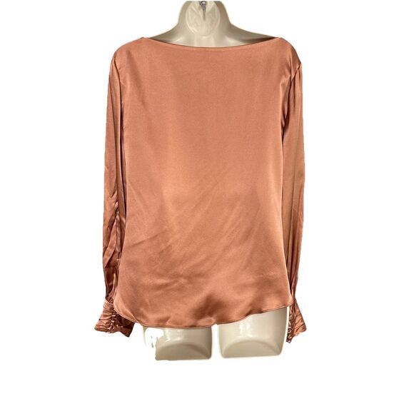 NWT Cinq A Sept Size L Taylee Metallic Brown Silk Satin Long Sleeve Blouse new - Picture 4 of 14